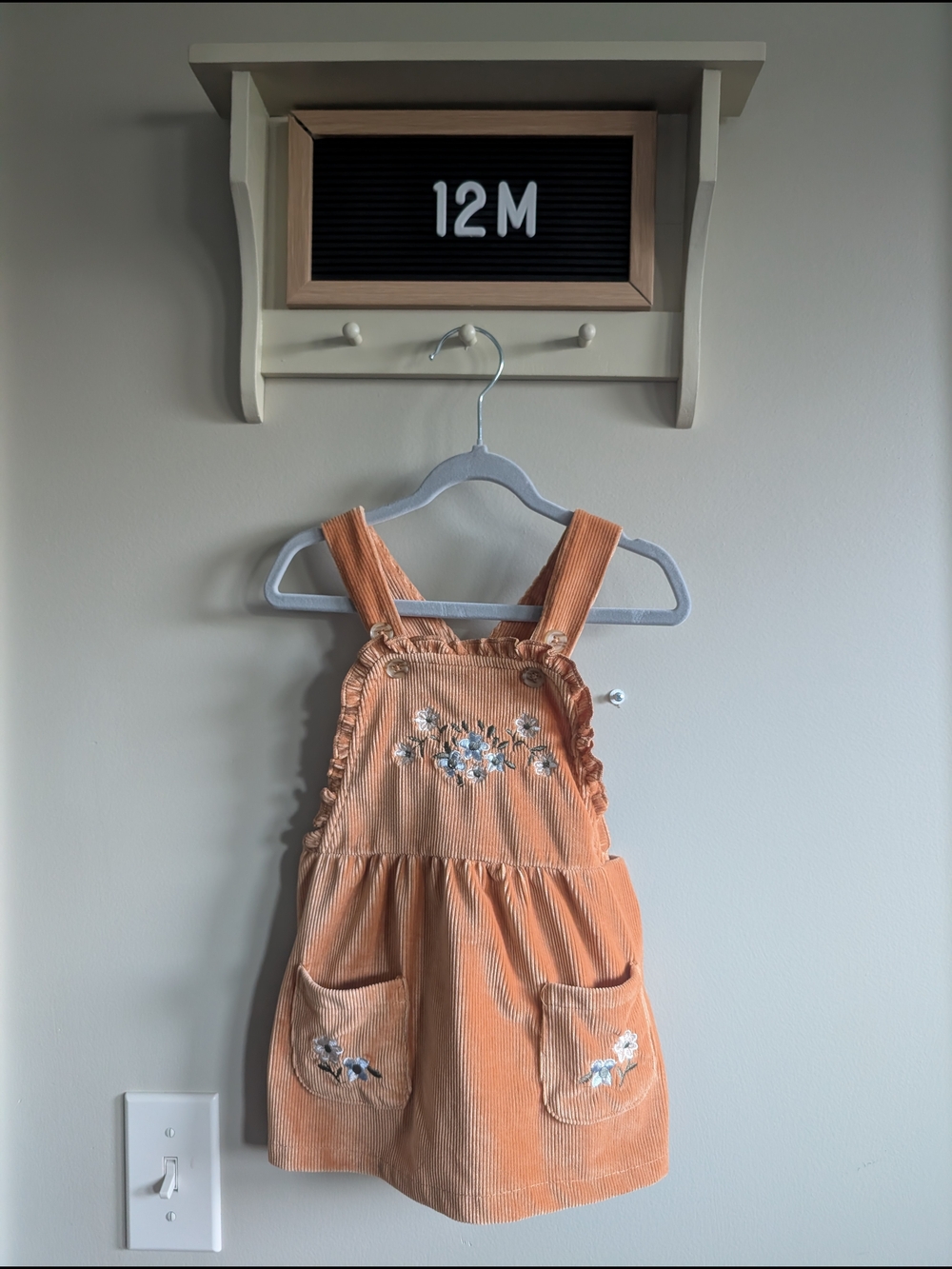 Daisy Fuentes Peach Corduroy Pinafore Dress with Floral Embroidery